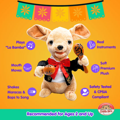 Cuddle Barn Chuey Bamba 12" Singing Chihuahua Animated Plush Toy, Shakes Maracas to La Bamba | Cinco de Mayo Party Gift | Great for Birthdays & Celebrations | Fun Toy for Kids, Adults