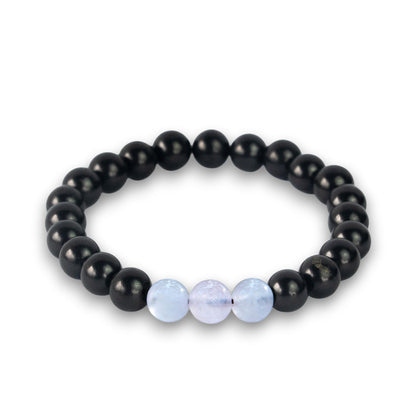 Karelian Heritage Black Shungite Beaded Bracelet, 8mm Handmade Stretchy Unisex, Crystal Healing Authentic Stone, Spiritual Chakra Balance Jewelry (Shungite & Moonstone)