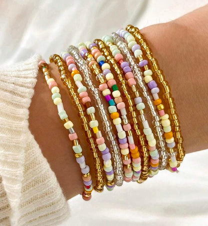 iF YOU Small Colorful Beaded Bracelets Set for Women Trendy, Boho Glass Seed Bead Stretch Bracelet Stack, Non Tarnish Stackable Bracelets Pack Fashion Accessories Gifts