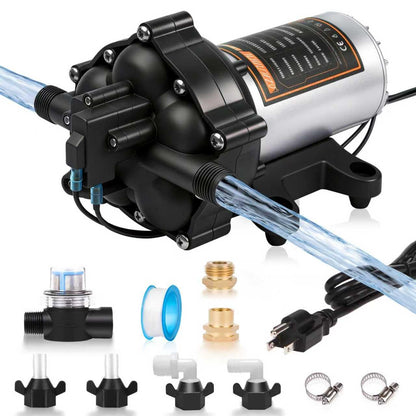 Upgraded 110V AC Fresh Water Pump, 7GPM 70PSI, Five Chamber Self-Priming Diaphragm Pump with Heavy Duty Pressure Switch & Strainer for RV, Marine，Home Water System, Irrigating & Industrial Settings