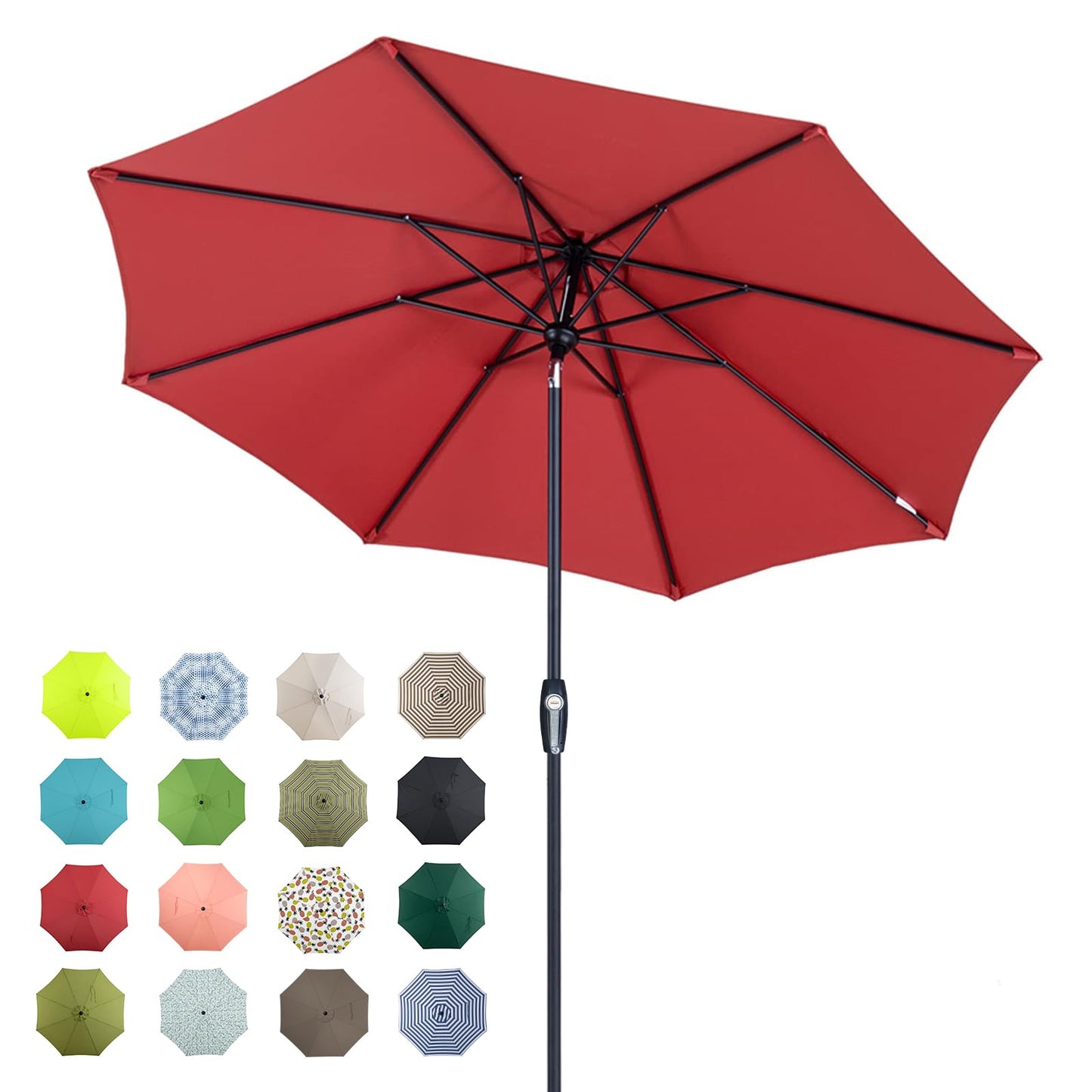 Tempera 9ft Patio Market Outdoor Table Umbrella with Auto Tilt and Crank, Large Sun Umbrella with Sturdy Pole & Fade Resistant Canopy, Easy to Set, Rust Red