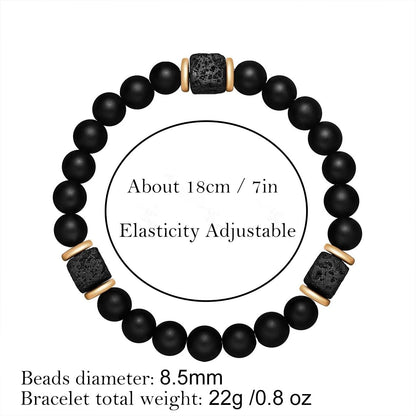 B-JWYFY Elastic Adjustable Mens Bracelet - 8mm Black Onyx & Lava Stone Beads Bracelets Jewelry Gift for Men, Beads Charm Bracelet with Elastic Cord, Birthday Gifts for Him Dad Husband