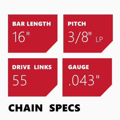 KAKEI Chainsaw Chain 16 Inch 3/8" LP Pitch .043" Gauge 55 Drive Links- 61PMM3 55 Fits Stihl MS170, MS171, MS180c - 36100050055, R55 (3 Chains) - Semi Chisel