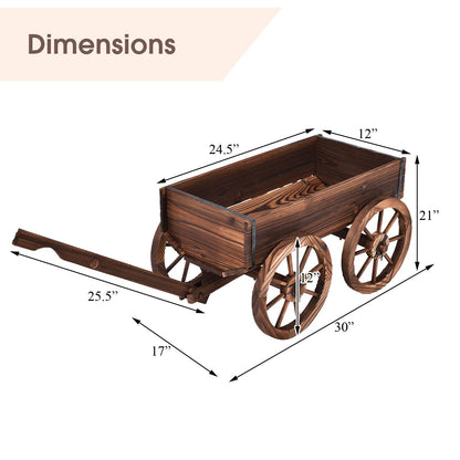 S AFSTAR Wooden Wagon, Wood Flower Planter Pot Stand with 4 Wheels & Drainage Holes, Amish Wagon Planter, Rolling Pot Stand Wood Wagon for Outdoor Plants Garden Decorative Garden Planter, Brown