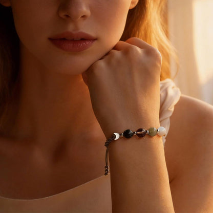 TACBSP Moon Phase Bracelet for Women Meditation Relaxation Crystal Bracelet Natural Moonstone Beaded Bracelets Crystal Healing Bracelet Friendship Jewelry Gift (A.)