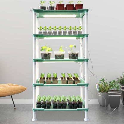 RooTrimmer 5-Tier Seed Starter Tray, Plant Stand with Grow Lights Full Spectrum Sunlike Plant Light for Indoor/Greenhouse Small Plant Pots, Cell Trays, Succulents, Seedlings Gardening