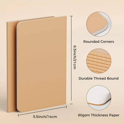12 Pack Notebook Journals for Travelers, Students and Office, Writing Sketchbook Memo Diary Subject Notebooks Planner with Blank Paper, 60 Pages, 30 Sheets, 8.3x5.5 inch, A5 Size, Travel Journal Set