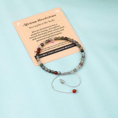 AD Beads 4mm African bloodstone - Strengthen the body - Handmade Natural Stone Crystal Bracelet with Adjustable Macrame String - Yoga Healing Power Energy Gifts for Men and Women