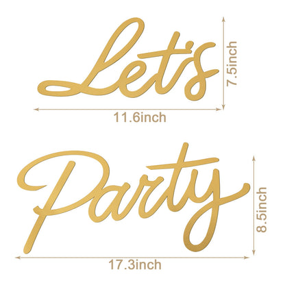 MASTRON Let's Party Sign for Backdrop - 'Let's Party' Sign Decal for Balloon Arch Birthday Graduation Wedding Bachelorette Christmas Celebrate Decorations (Gold)