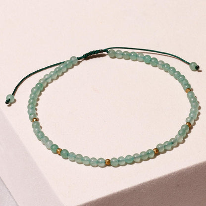 Jewever Aventurine Jade Anklet Bracelet for Women crystals and healing stones Essential Oil Diffuser Beach Foot Beaded Adjustable(8.5-10 Inches)