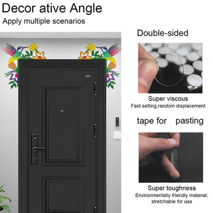 2024 Hand Painted Door Topper, Metal Double Sided Hummingbird Flower Cardinal Flamingo Starfish Leaf Funny Creative Door Frame Topper Corner Silhouette Wall Art Decor for Nature Lovers (Hummingbird)