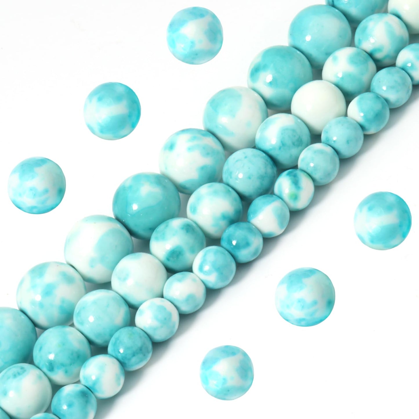 Siomia 60pcs 6mm Natural Blue Rain Flower Gemstone Beads Energy Healing Crystal Round Loose Stone Beads for Jewelry Making, DIY Bracelets Necklaces