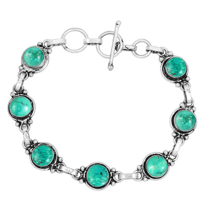 Natural Turquoise 925 Silver Plated Round Gemstone Adjustable Bracelet for Women - December Birthstone Bohemian Vintage Style Handmade Jewelry Bracelet - Gift for Her