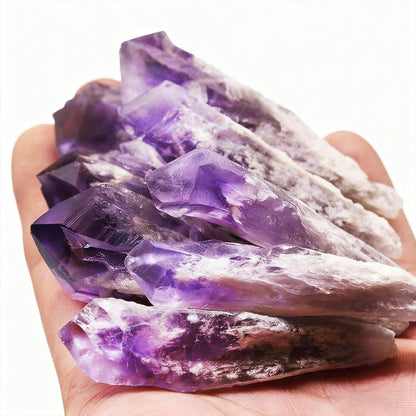 Natural Raw Amethyst Point Wand 6pcs Set- Healing Crystal Scepter with Single Terminated Cluster,Positive Energy Stone for Home Decor,Reiki,Meditation,and Spiritual Gift