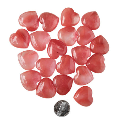 Loveliome 4 Pcs Synthetic Cherry Quartz Love Heart Palm Stone Reiki Balancing Worry Stone(1 Inch)