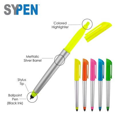 Personalized Pens with Highlighter and Stylus -250 Pack Bulk-Free Imprint - 3 In Highlighter, Ballpoint Pen, and Stylus Combo- add Custom Business Name, Logo or Gift Message- Assorted, Black Imprint