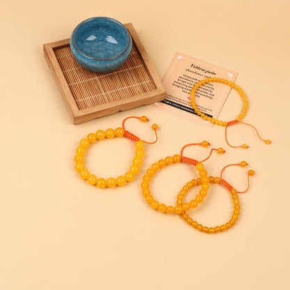 AD Beads 4mm Yellow jade Bracelet - Stone of abundance and joy - Handmade Natural Stone Crystal Bracelet with Adjustable Macrame String - Yoga Healing Power Energy Gifts for Men and Women