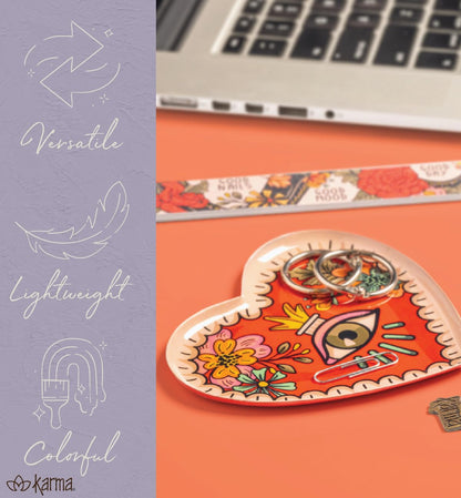 Karma, Enamel Trinket Tray, Heart Colorful Ring Bowl, Jewelry Dish Tray for Rings Bracelets Necklace, Small, Heart Scandi