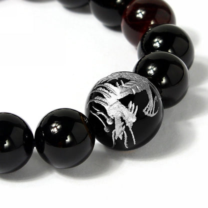 Merdia Men's Tiger Eye Stone Elastic Bead Bracelet with Loong Pattern Bead | Mens Jewelry | Loong Bracelet for Men | Mens Bracelet | Beaded Bracelet | Tiger Eye Bracelet Men | Crystal Bracelet