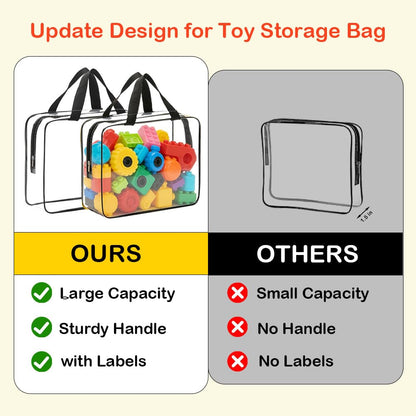 6 Packs Extra Large Toy Storage Bags with Zipper, Reusable Clear PVC Toy Organizer Bag with Labels for Blocks, 11.8″×8.6″×3.9″ Travel Waterproof Organizer Bags for Puzzles, Plastic Toy Container