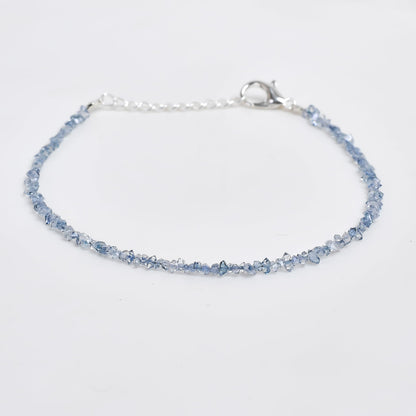 Gemkora Natural Blue Herkimer Diamond Quartz Crystal Bracelet Women Jewellery, Raw Chips Nuggets Beaded Bracelets, Bracelet, Special Event Jewellery, Silver Plated 8 inch Bracelets