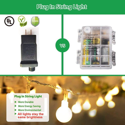 RaThun Globe String Lights Plug in 116 Ft. 200 LED 8 Modes with Remote,Waterproof Fairy String Lights for Indoor Outdoor Bedroom Party Wedding Garden Christmas Tree Decor,Warm White