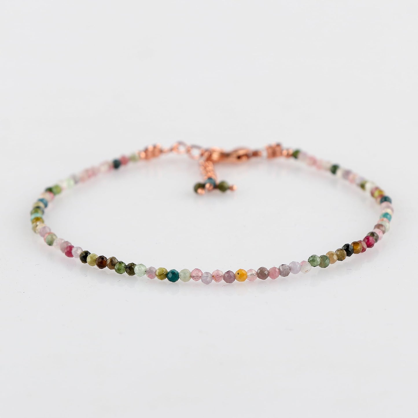 NJCRAFT Tourmaline Bracelet for Women | Natural Multicolor Gemstone Micro Bead Bracelet (11–13 Carat) | Rose Gold Plated Adjustable Chain 7+1 Inch | Handmade Minimalist Jewelry Gift