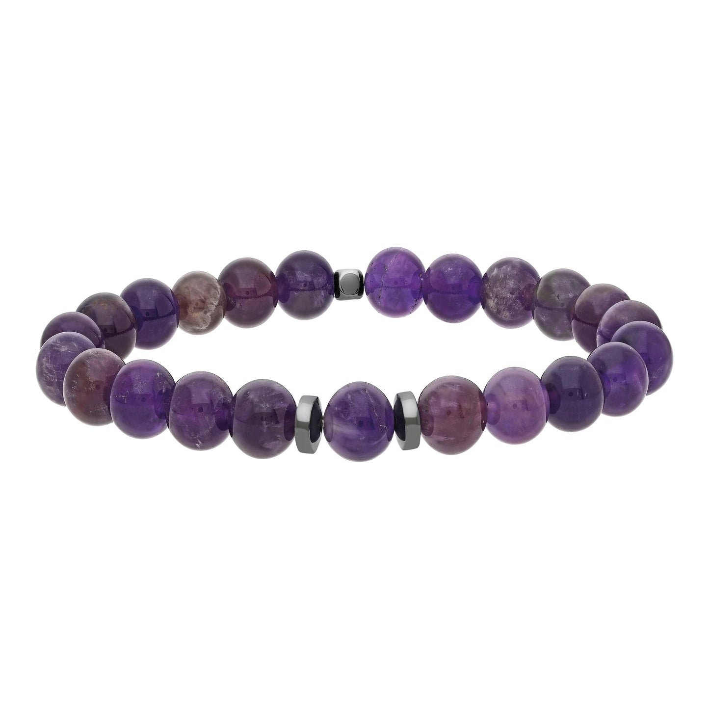 joy-d 8mm Amethyst Beaded Bracelets with Natural Stone and Hematite Accents, Unisex Gemstone Beads Jewelry for Men and Women - Thoughtful Gift for Him and for Her