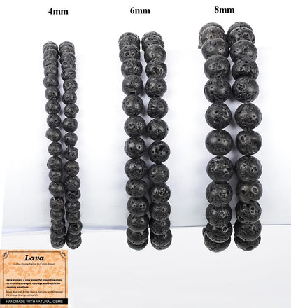 MASSIVE BEADS Black Lava - Stone of Calm - Handmade Yoga Stretch Elastic Bracelet Natural Stone Crystal Healing Power Energy Gifts for Unisex Adult 4mm