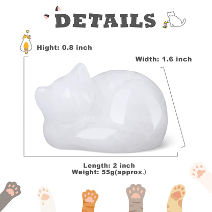 YATOJUZI 2" Cat Decor Figurines Clear Quartz Crystals Sleeping Cats Decor Hand Carved Cute Crystal Animal Statues Decors Room Home Office Desk Decorations Cat Gifts for Women