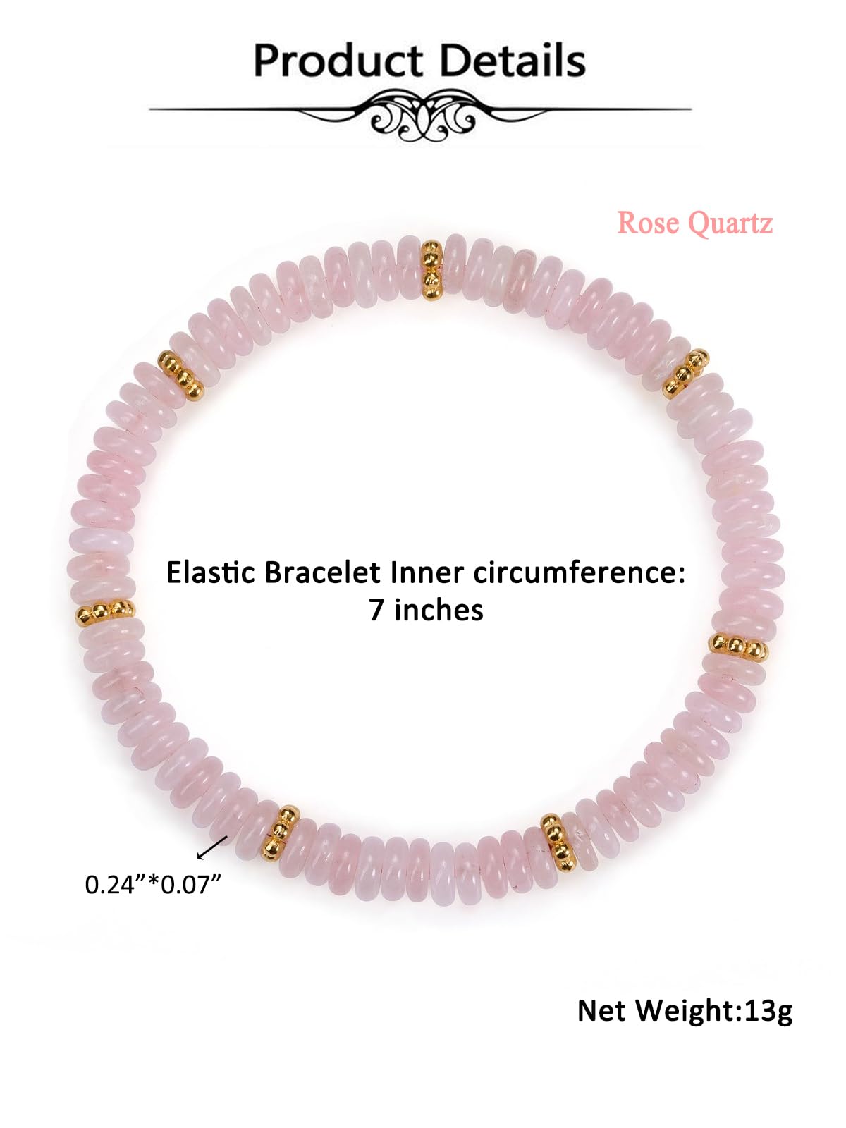 Top Plaza Rose Quartz Crystal Bracelets for Women Natural Semi-Precious Gemstone Beaded Stretch Bracelet Spiritual Jewelry Gifts for Mom
