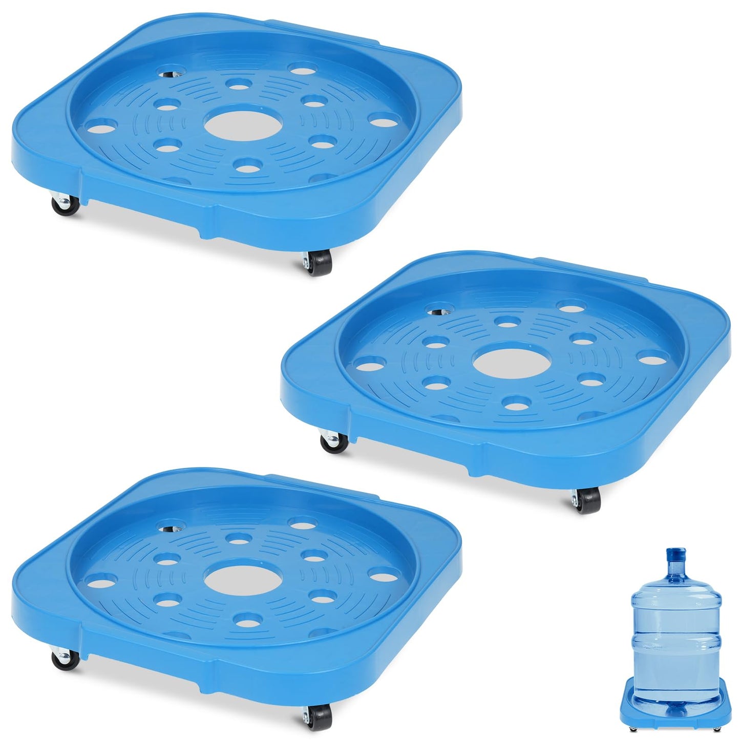 Wenceda 3 Pack 5 Gallon Bucket Dolly with 360° Swivel Casters, Heavy Duty 5 Gallon Water Bottle Jug Caddy, Garden Flower Pot Movers, Bucket Dolly for Bottled Water Flowerpots Toolboxes (11 Inch Blue)