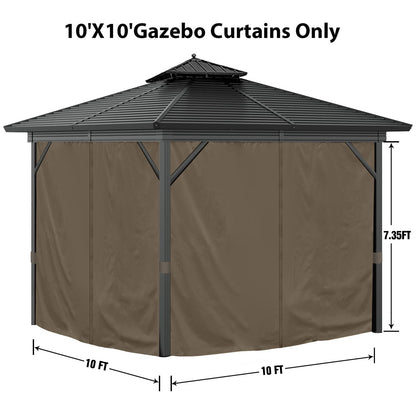 Mogtuo Gazebo Curtains 10'x10' Outdoor Waterproof, 4-Panels Sidewall Curtains Universal Replacement with Zipper for Patio, Backyard, Garden (Brown, 10'x10')