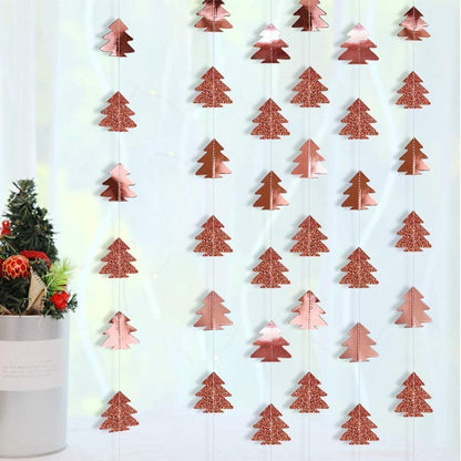 Cheerland Rose Gold Christmas Tree Garland Happy Holidays Banner Woodland Theme Party Decoration Xmas Hanging Backdrop Christmas Banner Wall Decor for Winter Birthday Party New Year Decorations