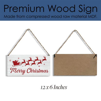 YCYD Santa Claus Elk Decor, Merry Christmas Wooden Hanging Sign 12 x 6 inch Christmas Gifts, For Friends Besties Colleagues Gifts, Home Office Decoration