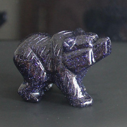 HLbshi Hand Carved Gemstone Crystal Bear Figurine Animal Statue Carving Office Home Decor Collections 2'' (Blue Goldstone)