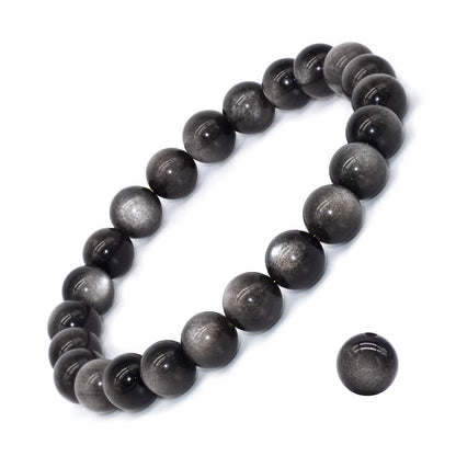 DAZCOLO 8mm Natural Gemstone Stretch Bracelet, Handmade Unisex Crystal Bracelets for Meditation, Yoga, Spiritual Healing & Positive Energy (Silvery Obsidian)