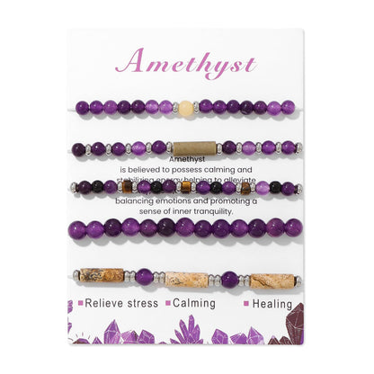 5Pcs Amethyst Bracelet for Women 4mm Amethyst Crystal Bracelet Stackable Beaded Bracelets Gemstone Bracelets Purple Beaded Bracelet Stretch Bracelets Amethyst Jewelry for Women