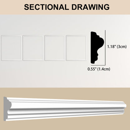 Hungbak 4 Set of 16" x 20" Pre-Cut Accent Wall Molding Trim Kit, Peel and Stick Premade Wainscoting Panels for Interior Decoration, Ready to Assemble Chair Rail Moulding