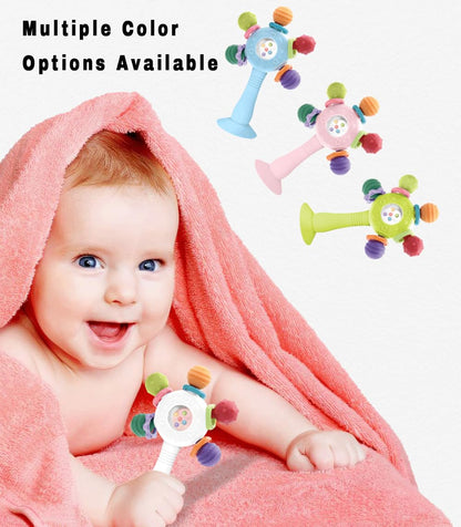 Baby Teether Toys for Babies 0 3 6 9 12 18 Months,Baby Rattle Toys,Baby Sensory Toy for 0-6 6-12 Months, Montessori Early Education,Manhattan Ball,Grasp Training Toy,Suction Cup Toys(Blue)