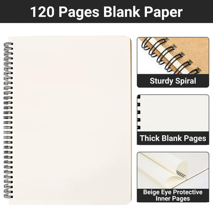 EUSOAR Spiral Journaling Notebooks, A4 6 Packs 8.5"x 11" 120 Pages Hardcover Spiral Blank Notebook, Blank Journal Unlined Notebooks Bulk for Student Office School Diary Drawing Writing-Brown