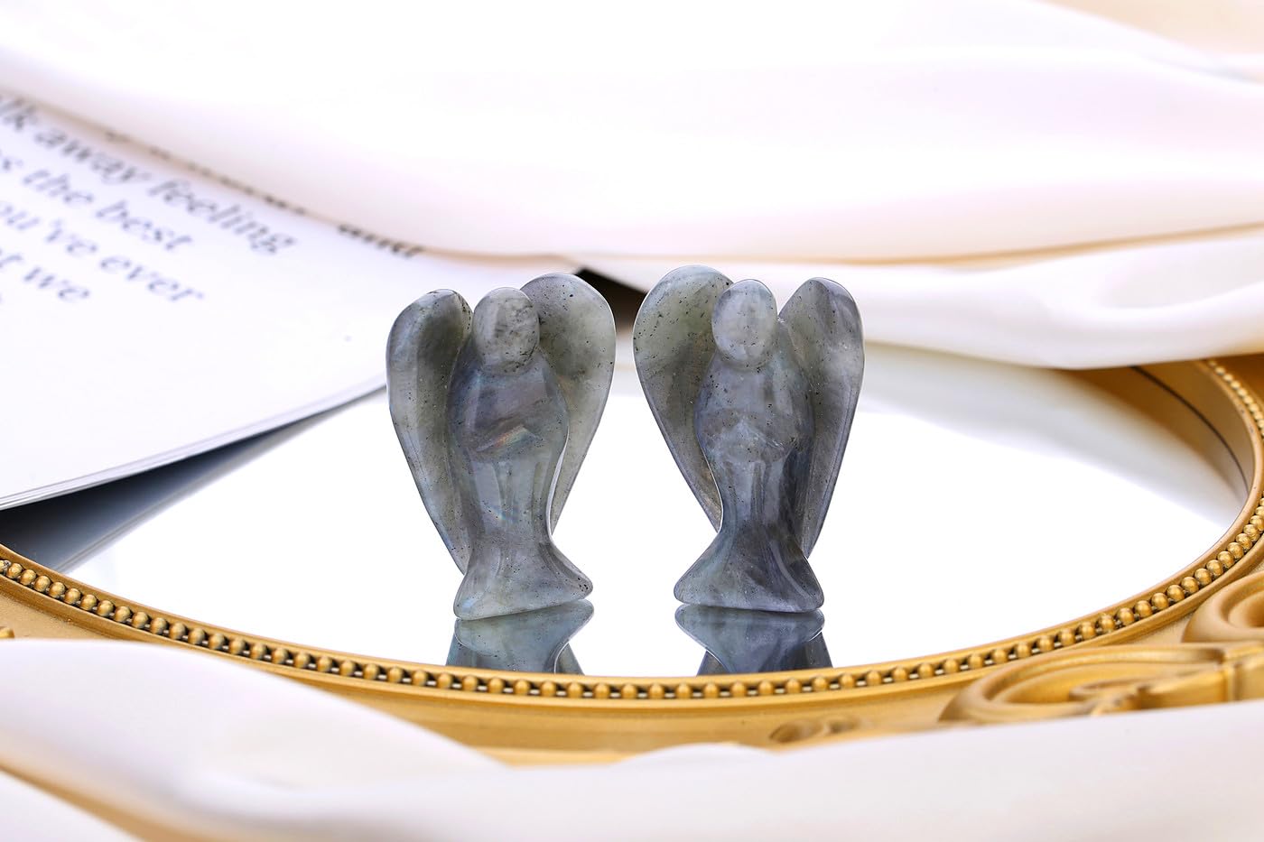 QINJIEJIE Polished Labradorite Guardian Angel Decor - White Angel Statue, Gemstone Spiritual Gift & Meditation Figurine
