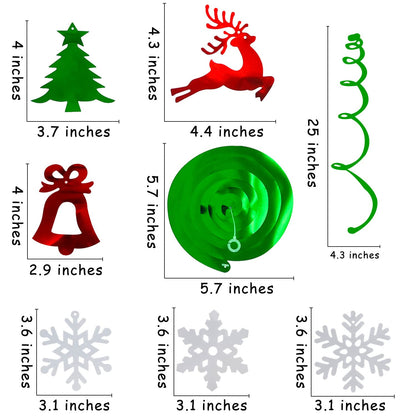 Christmas Party Decorations Foil Hanging Ceiling Swirls (30Pcs Fully-Assembled) Christmas Reindeer Bell Christmas Tree Snowflake Swirls for Porch Home House Bar, Xmas Holiday Supplies Decorations