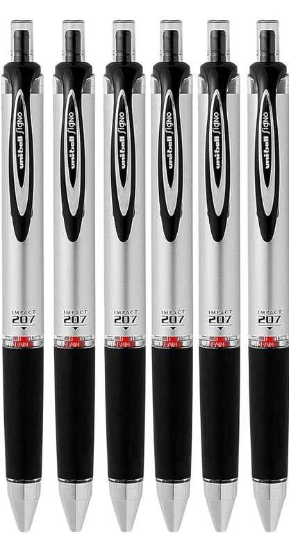 Advantage Gifts 207 Impact RT Retractable Gel Rollerball Pen, Bold Point (1.0mm), Red Ink, 6 Count, Bundle with Plastic Reusable Pouch