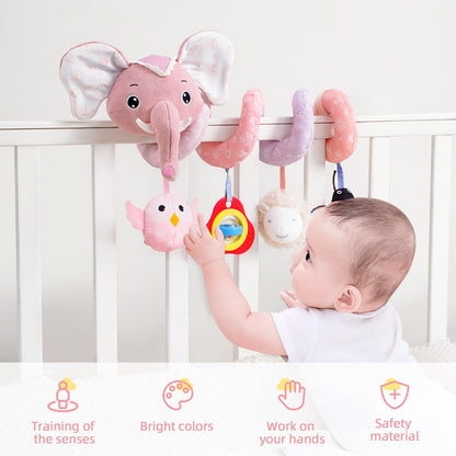 Koty Newborn Car Seat Toys, Stroller Toys for Babyies 0-6 Months,Infant Activity Spiral Plush Toys Hanging - Carseat Stroller Crib with Musical Rattle Toy for Boys Girls 0 3 6 9 Months
