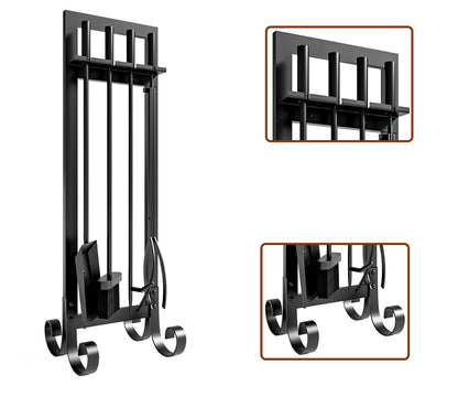CALIDOLA 5 Pieces Wrouhgt Iron Fireplace Tools Set,31-Inch Modern Black Outdoor Indoor Fireplace Companion Set Stove Hearth Accessories with Poker, Tong, Shovel, Brush