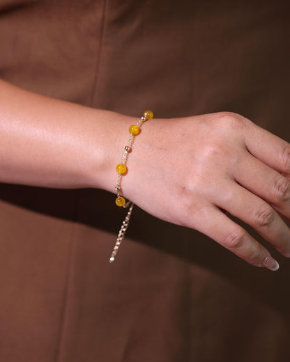 Xfoxstal 14K Gold Plated Chain Bracelets for Women Crystals and Stones Bracelets Jewelry Adjustable (Yellow Agate)