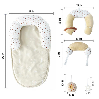 Aila+Aiden 2-in-1 Tummy Time Mat and Seated Support with Sensory Toys – for Newborns and Babies – Includes Detachable Cushion for Supervised Play & Head/Neck Development (Sand)