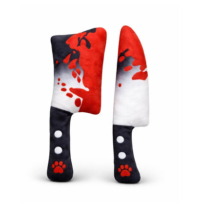 Haourlife 2-Pack Halloween Squeaky Dog Toy Set - Plush Knife and Cleaver Design, Interactive Sound Toys for Dogs, Perfect for Halloween Play and Chewing Fun
