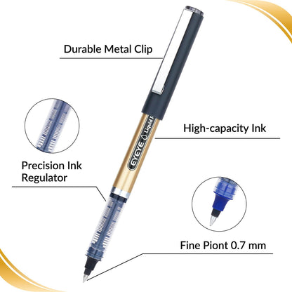 EYEYE Black Rollerball Pens 12 Pack 0.7mm Medium Point, Quick Dry Liquid Ink, Smooth Writing for Journaling, Note Taking, Office & School Supplies